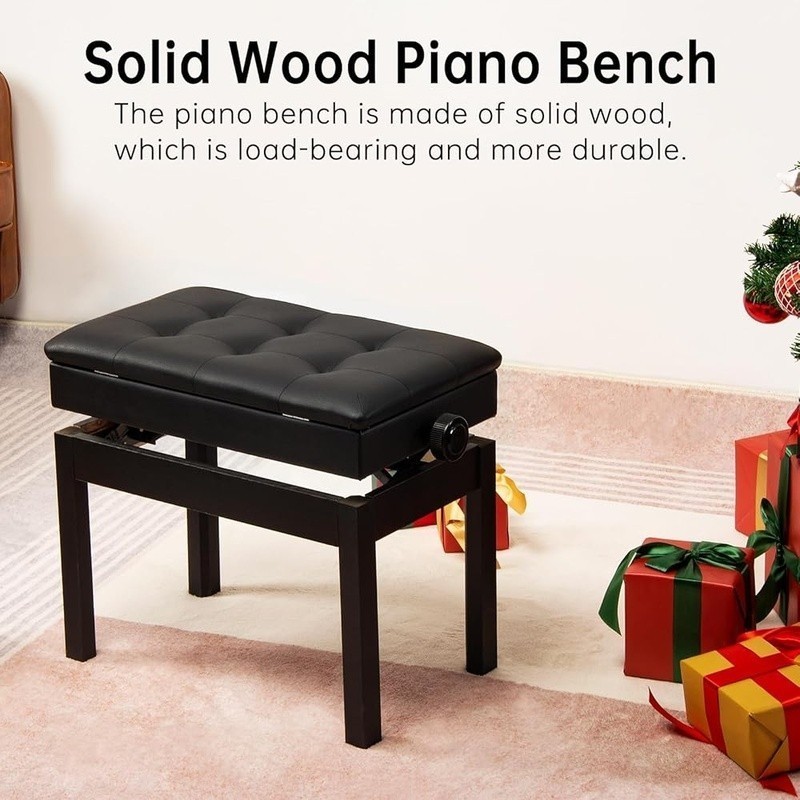 Adjustable Piano Bench W/ Storage Compartment Padded Seat Comfort Easy Assembly
