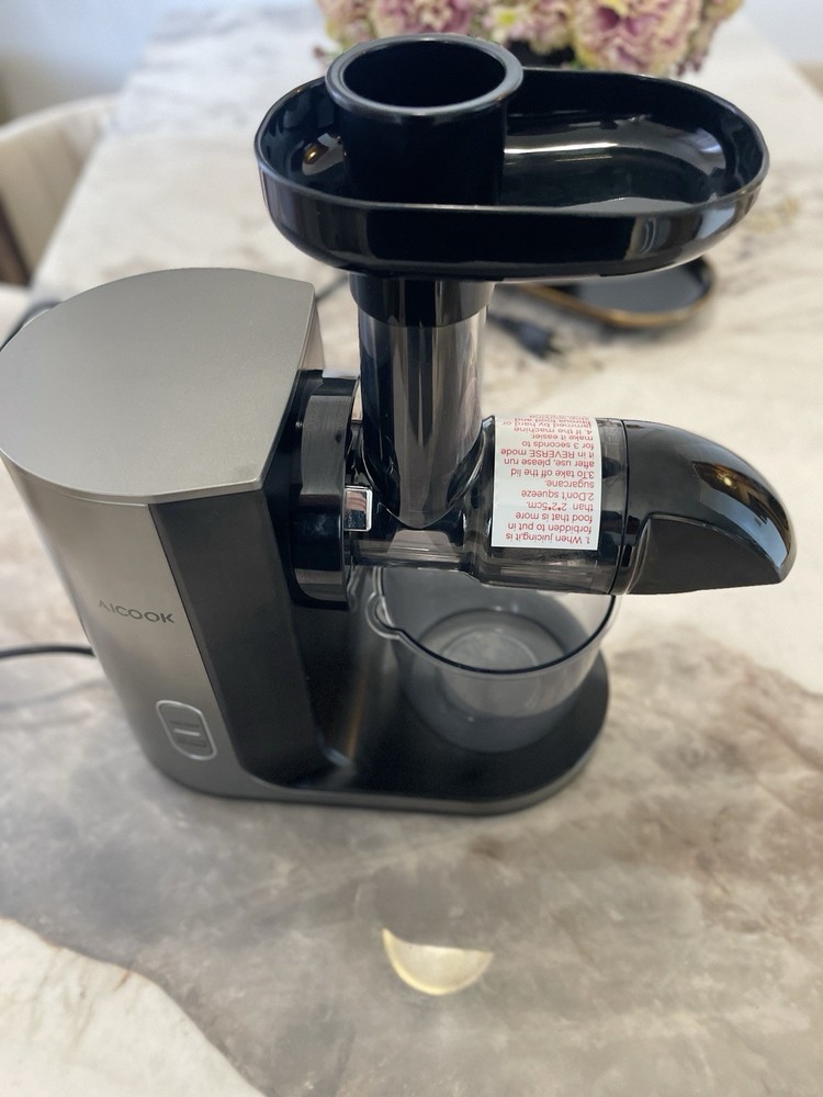 Aicook Electric Masticating Juicer Black Silver Reverse Function Brushed 6 Parts