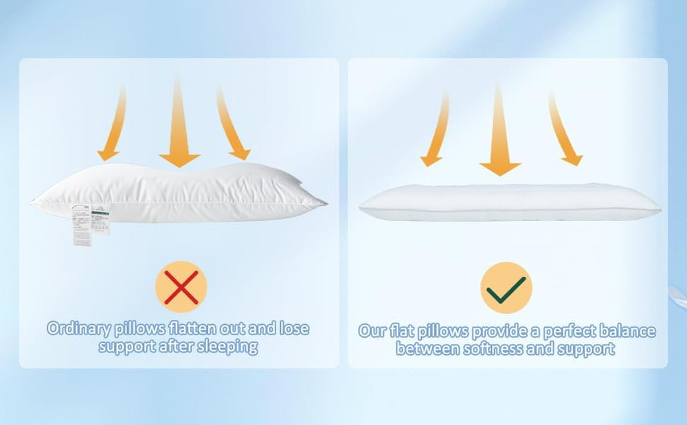 Flat Pillows for Sleeping,Ultra Thin Bed Pillows Standard Size for Stomach and S