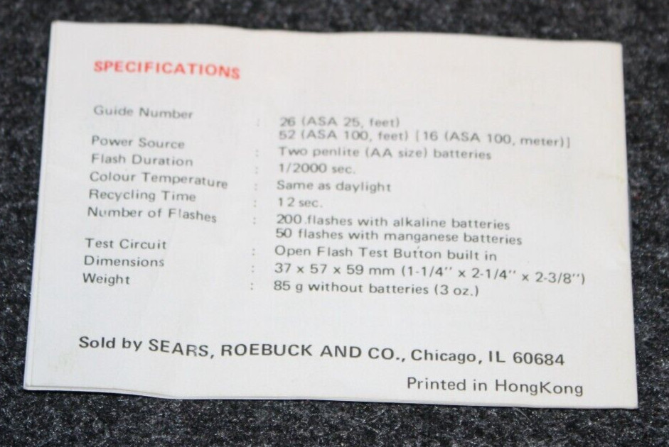 Original Sears Electronic Flash 8003 Instruction Manual – Compact & Complete!