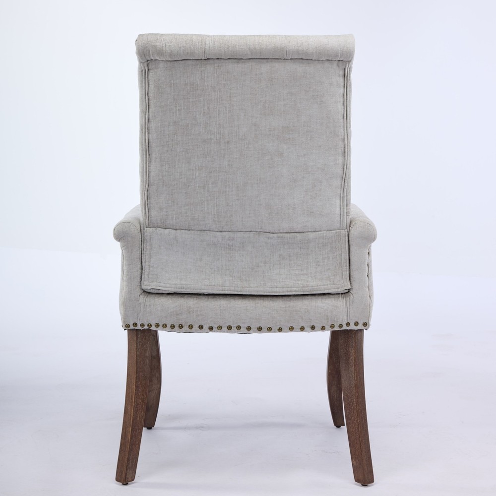 Upholstered Chenille Fabric Accent Dining Chair, Curved Solid Wood Legs, Elega