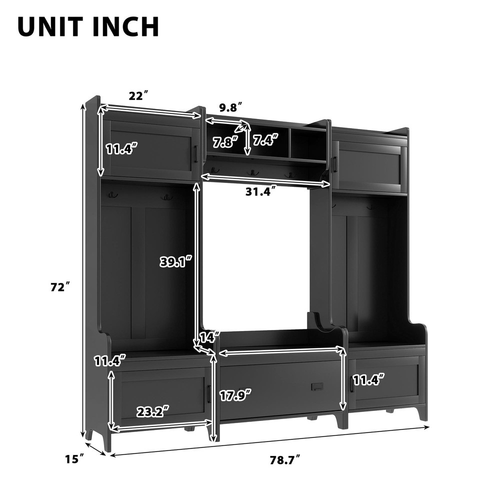 4-in-1 Multiple Functions Entryway Bench Hall Tree with Ample Storage Drawer