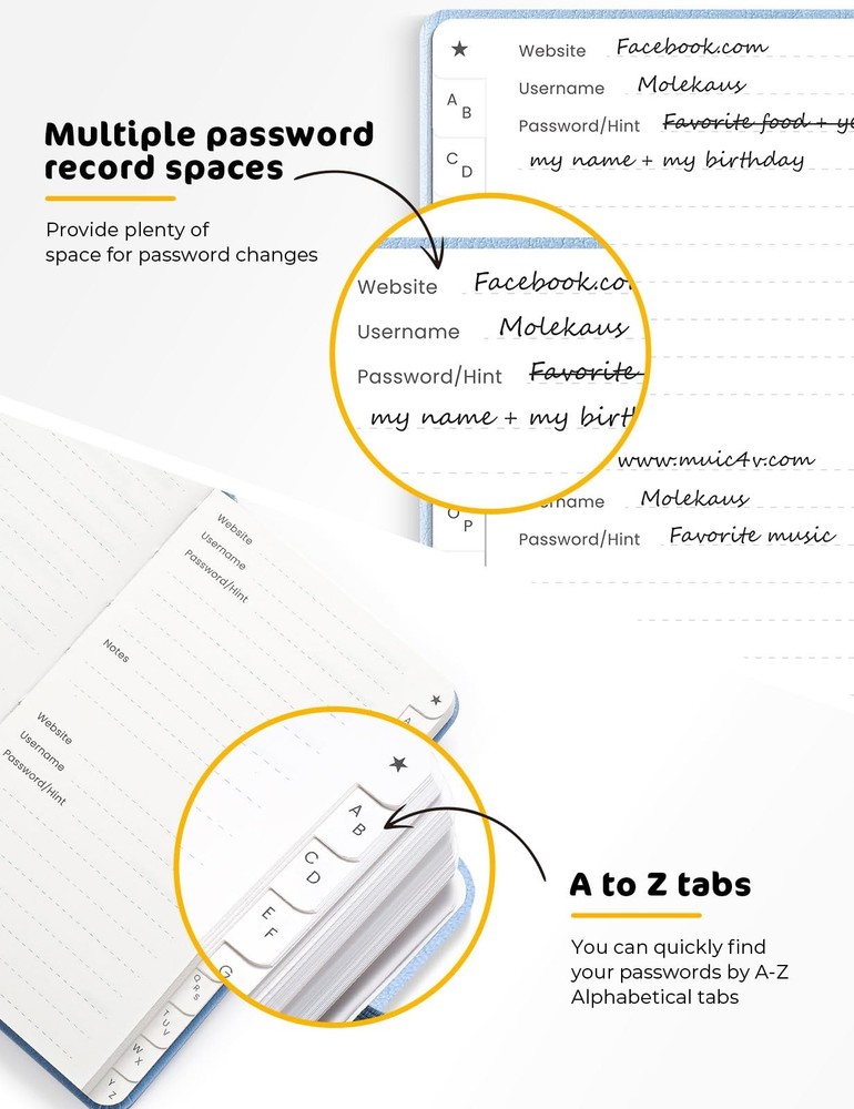 molekaus Password Book with Tabs Keeper Medium(5.3×7.7in), Lavender