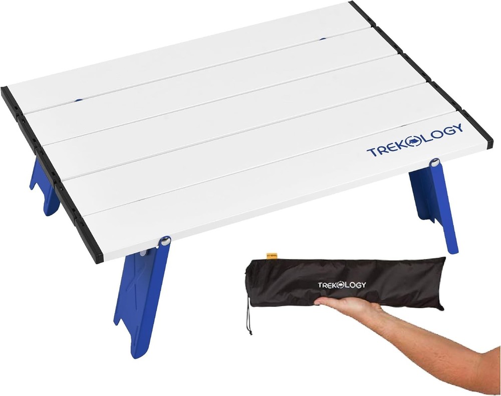 TREKOLOGY Portable Beach Table, Mini Folding Table for White, Blue