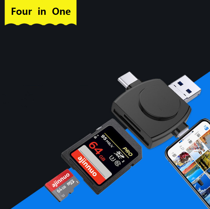 2pcs  Type-C four in one TF / SD card multifunctional circular card reader