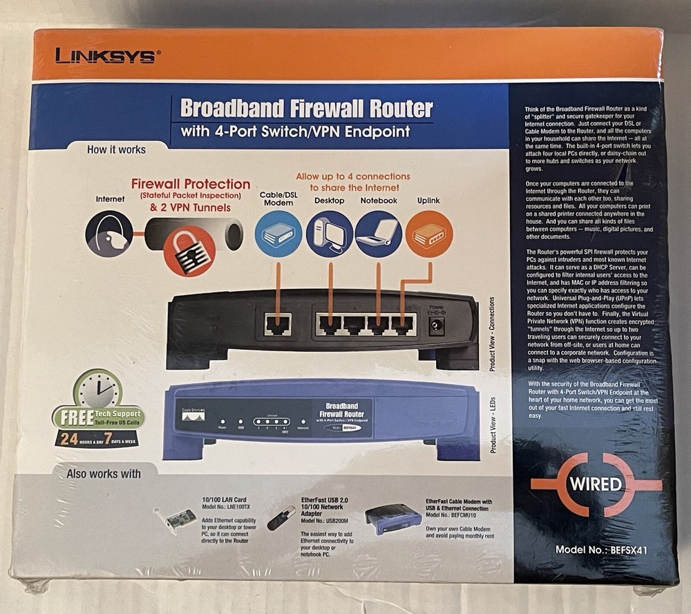 CISCO-LINSYS EtherFast BEFSX41 BROADBAND ROUTHER FIREWALL NEW in BOX