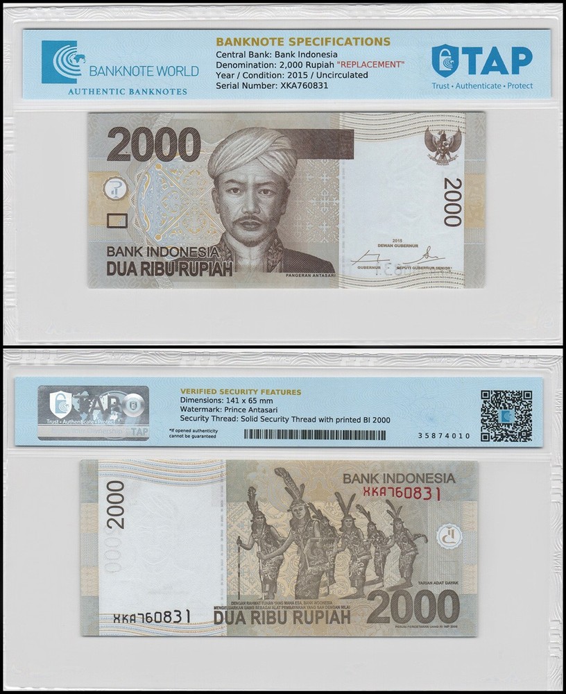 Indonesia 2000 Rupiah, 2015, P-148g, UNC, Replacement, Authenticated
