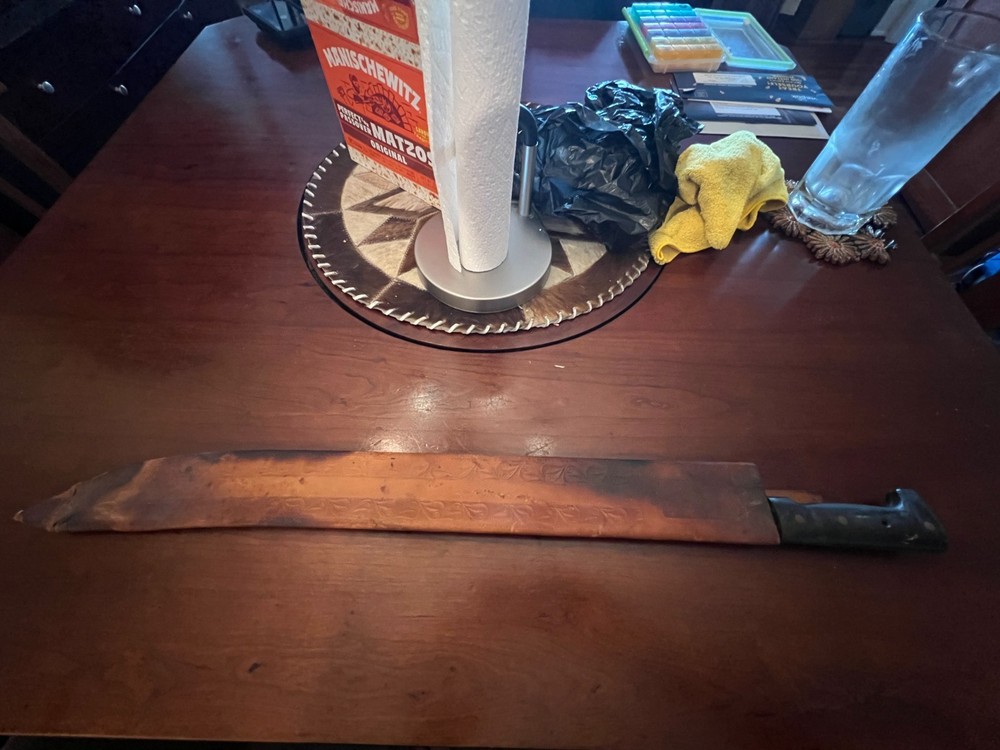 WWII COLLINS AND CO. MACHETE & LEATHER SCABBARD