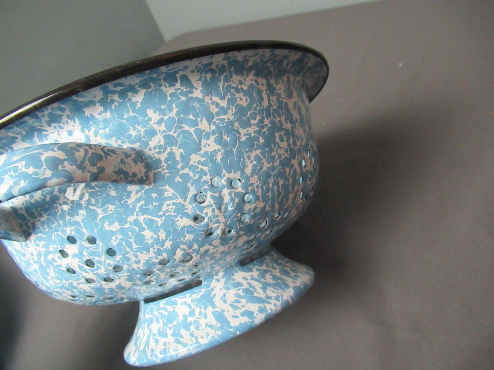 Enamelware Colander Light Blue & White Inside & Out - 2 Handles - 9 1/2" w - 242
