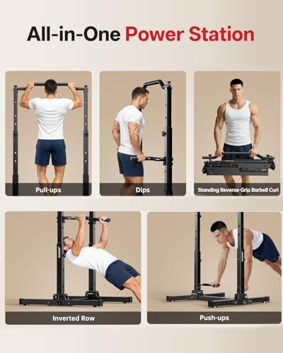 Foldable Pull Up Dip Station, Pull Up Bar Free Standing for Home Gym, Brown