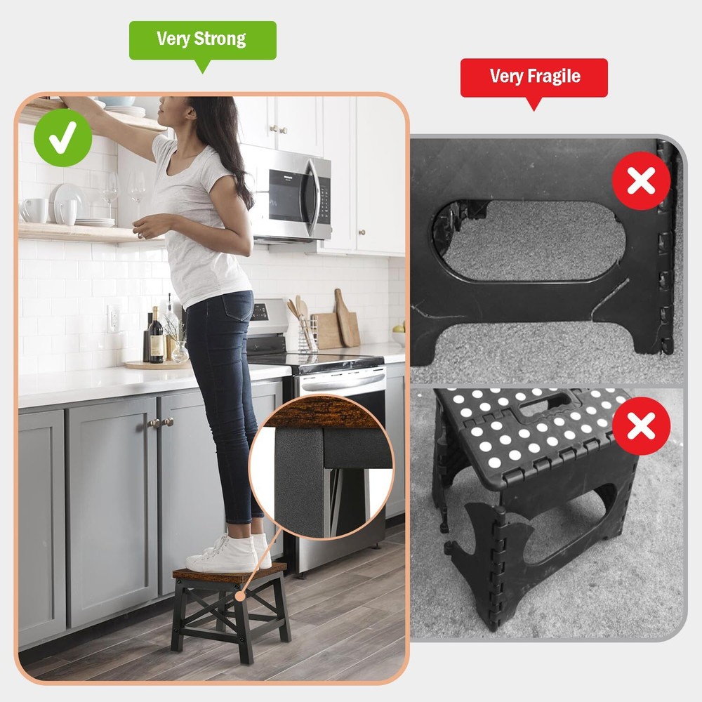 Wooden Step Stool for Adults and Kids Rectangular Step Stool for High Bed Ste...