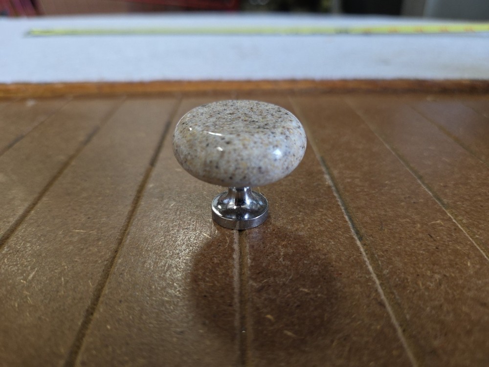 1.25 inch beige stone round cabinet knobs polished chrome base