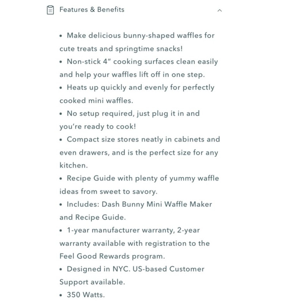 NEW Dash Aqua Bunny Mini Waffle Maker