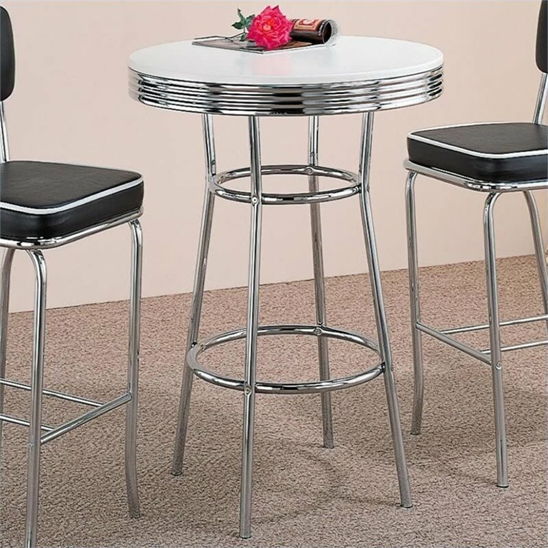 Bowery Hill 30" Round Pub Table in White and Chrome