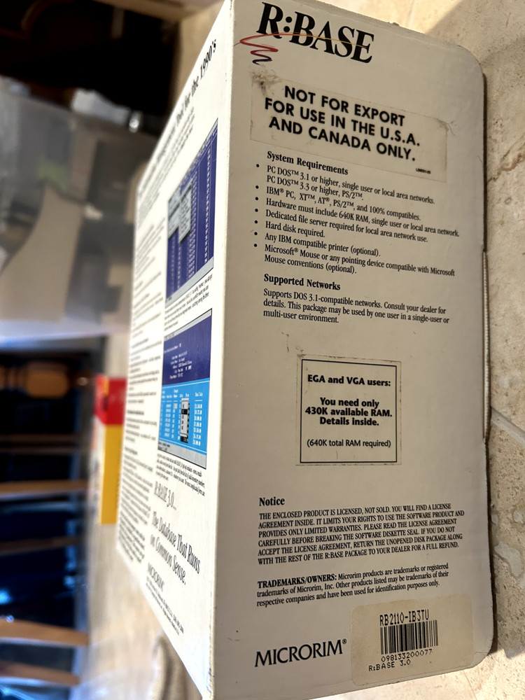 R Base Database Management Software Vintage software 3.0