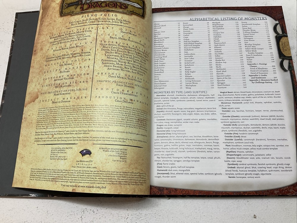 D&D 3.5 Fiend Folio RPG 2003 1st Printing HC EXC