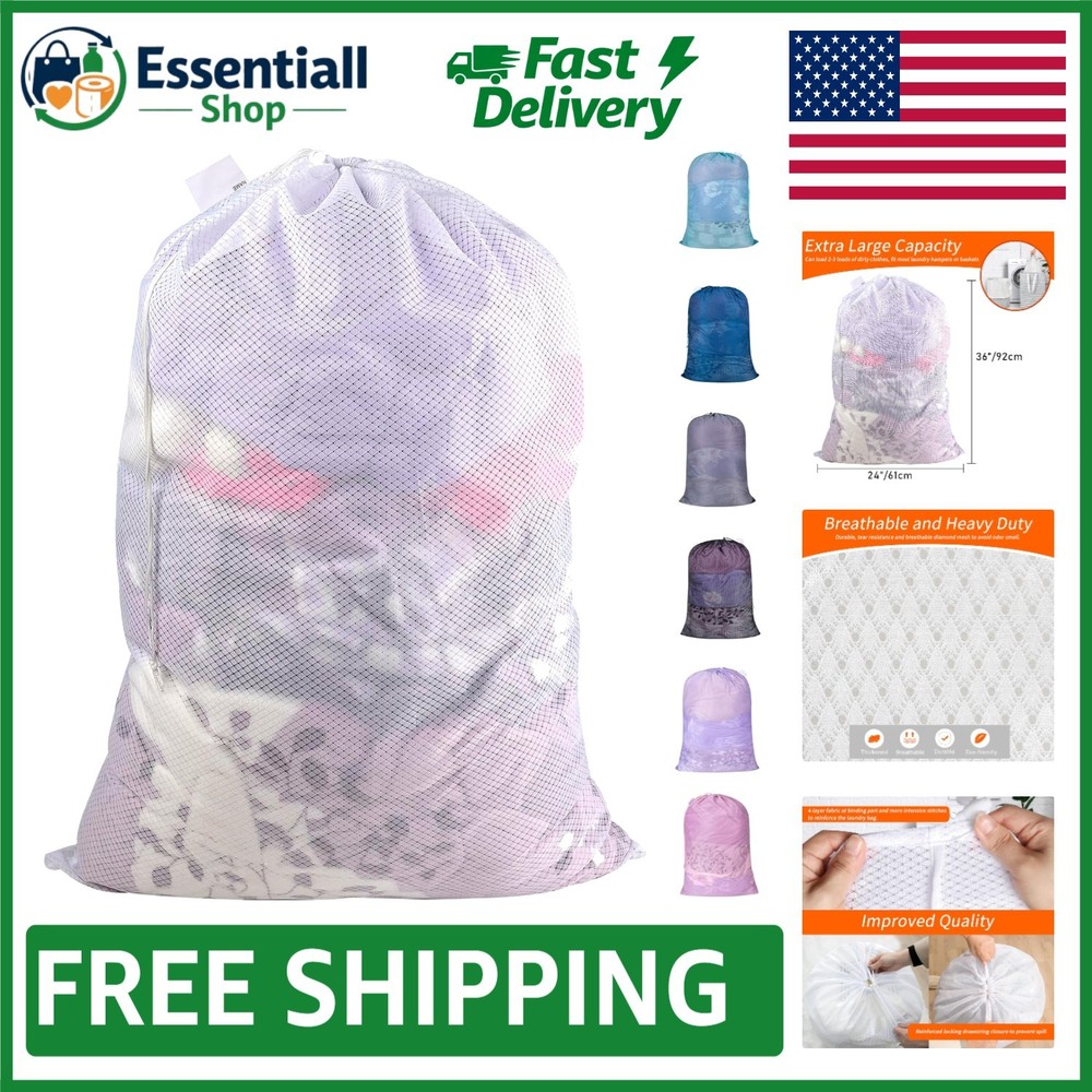 Tear Resistant Drawstring Laundry Bag - 50 lbs Capacity, Washable & Lightweight