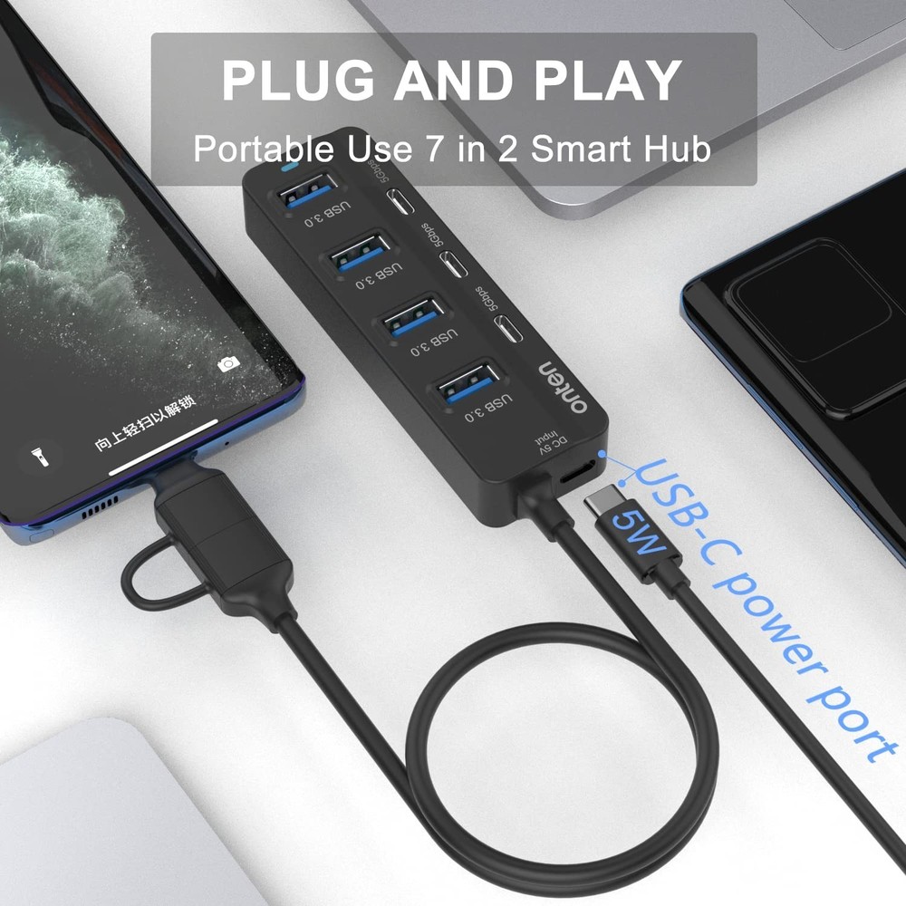 USB-A$USB-C HUB, 7Ports Hub (USB-C)