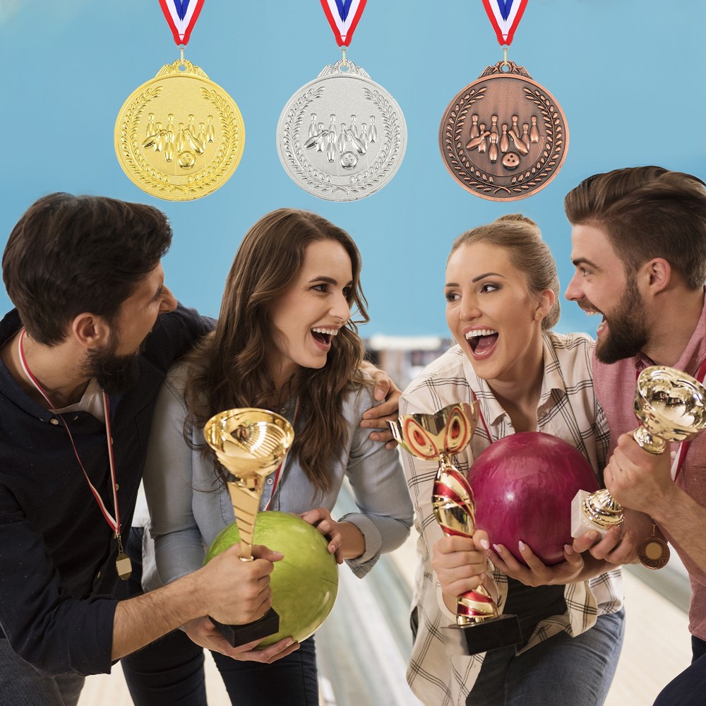 2.6" Silver Bowling Medals, 3Pcs Bowling Award Medals