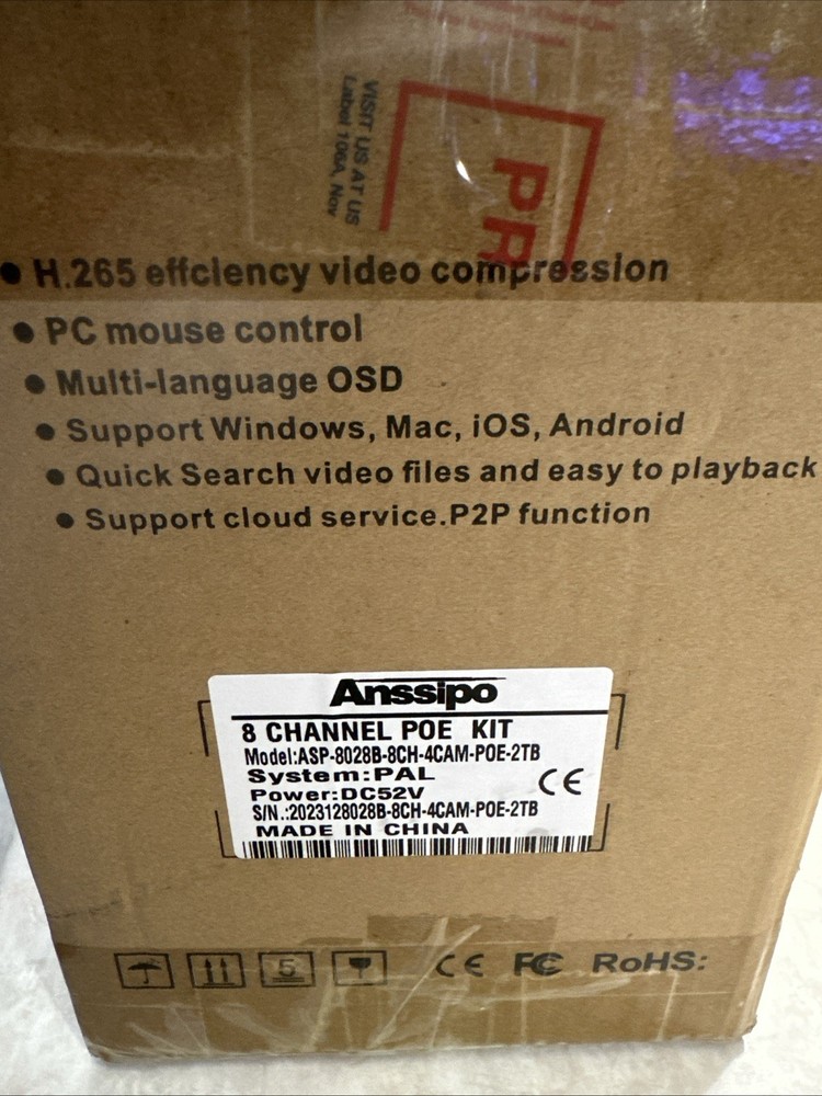 Anssippo 8 Ch 4 Camera Poe Kit System W/ 2tb Hd