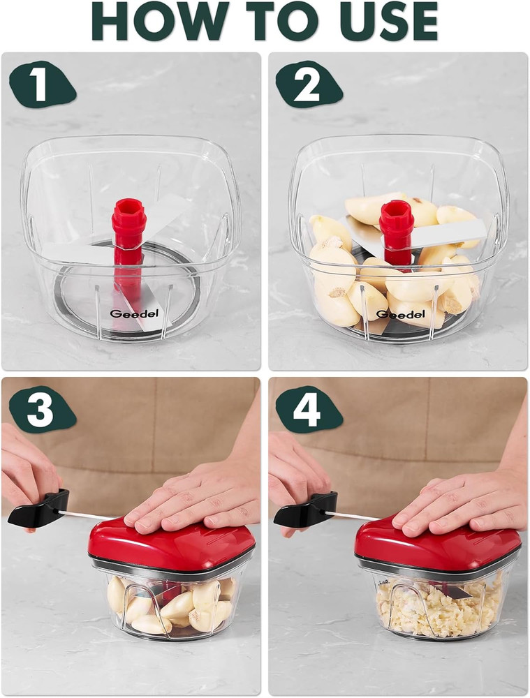 Manual Food Processor Vegetable Cutter, Geedel Pull Chopper with String, Food Ch