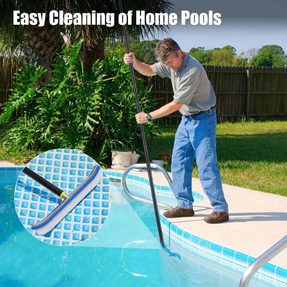 Pool Brush with Adjustable Rustproof Metal Pole - 2 FT Pool Scrubber for Abov...