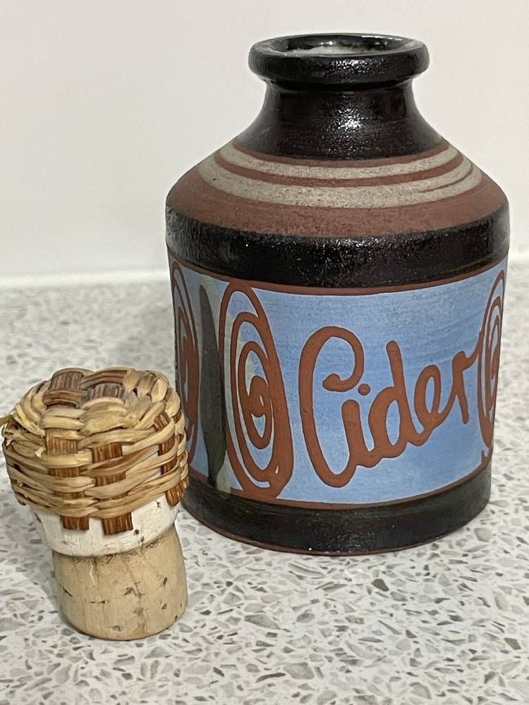 2 SMALL PRIDDOE'S STUDIO POTTERY HAND PAINTED "CIDER" BOTTLES PAIGNTON DEVON