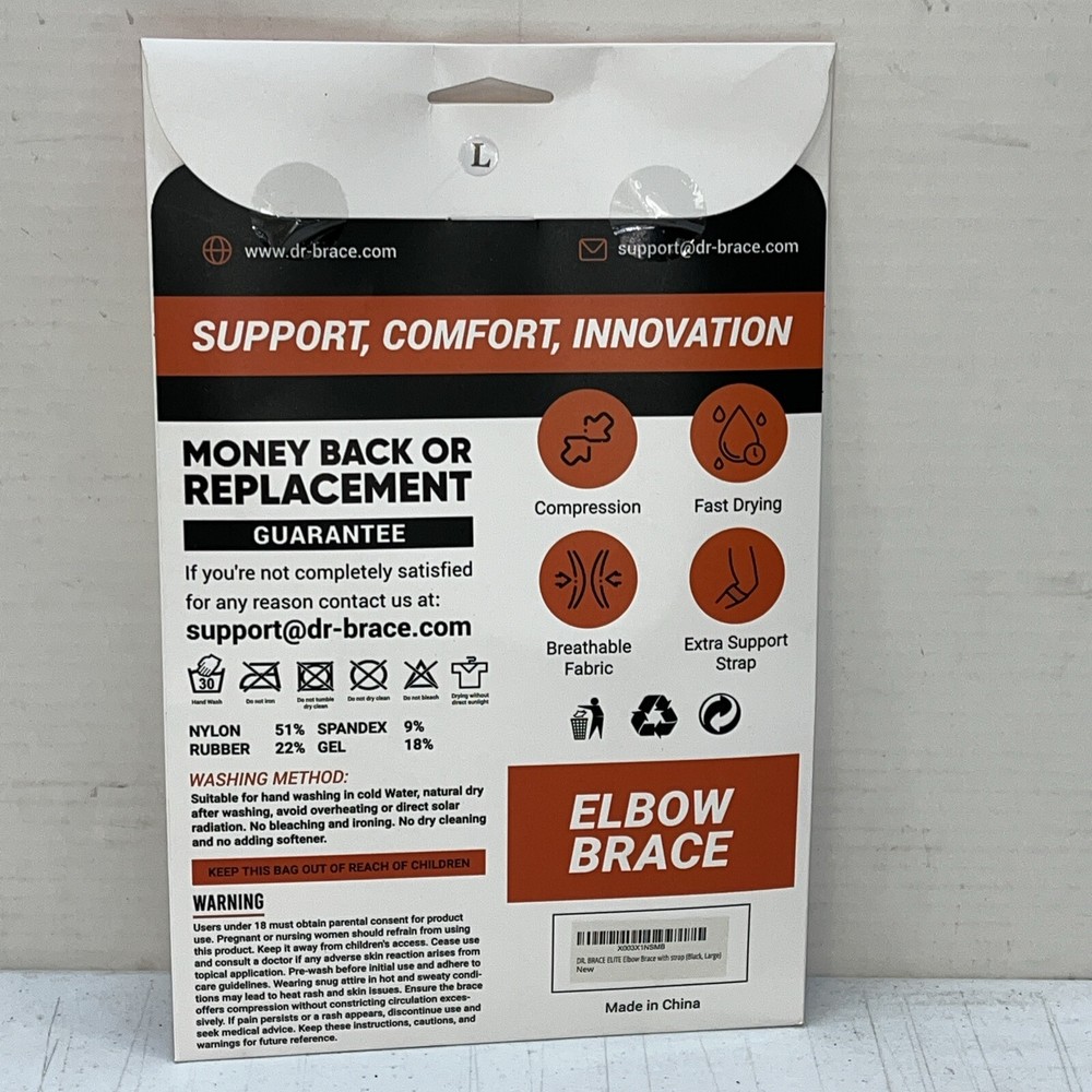 Dr Brace Elbow Gel Padded Removable Strap LARGE Support Compression Sleeve