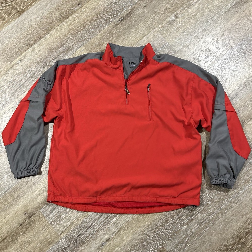 Ping Windbreaker Golf 1/4 Zip Pullover Convertible Zip Off Sleeves Red Mens L