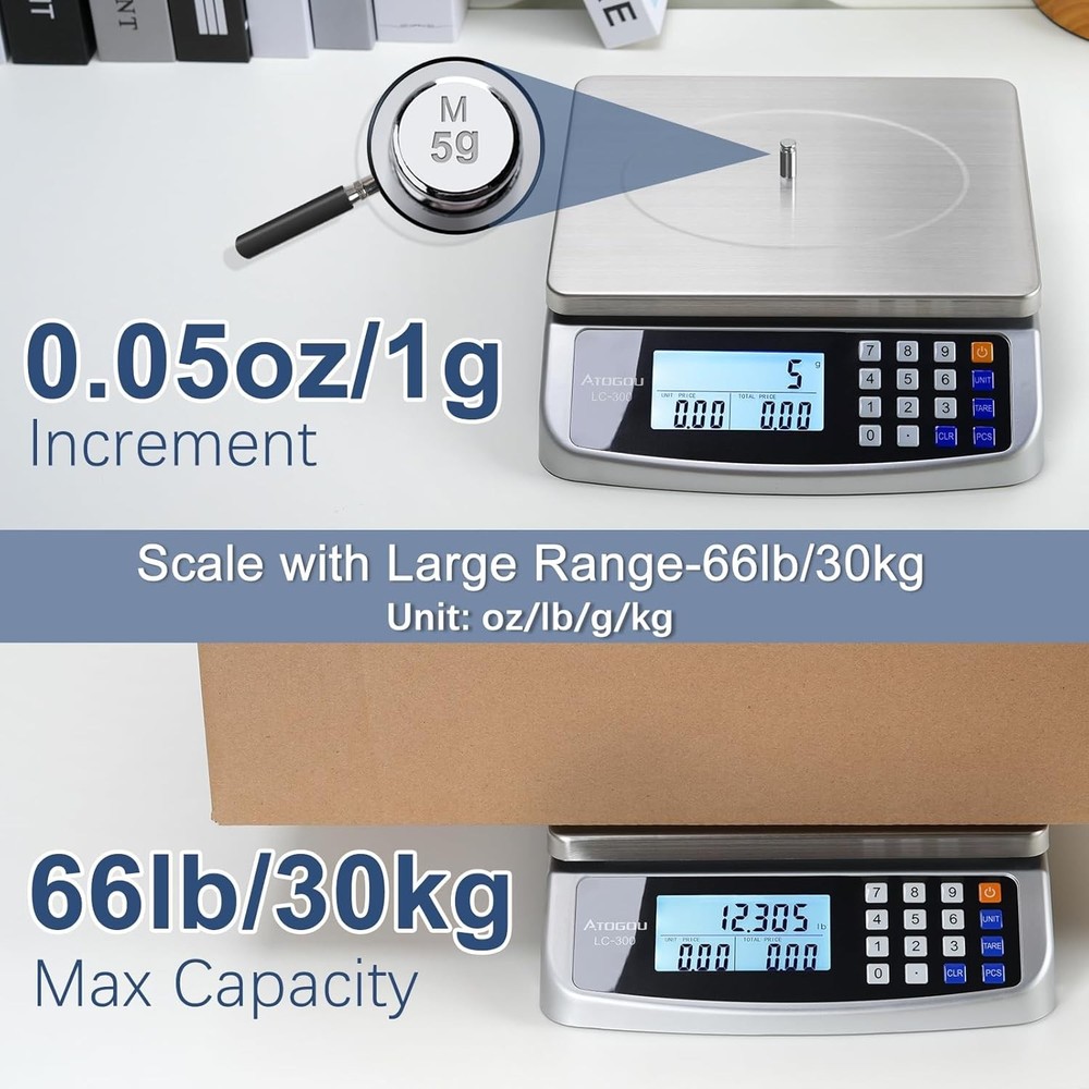 66lb Food Scale Commercial Kitchen Scale W/ Price Computing Plug-in Usable