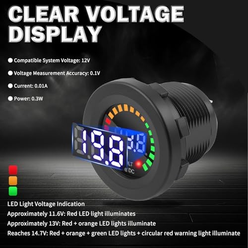 Volt Meter 12 Volt with LED Digital Display Panel,12V DC Battery Voltage Black