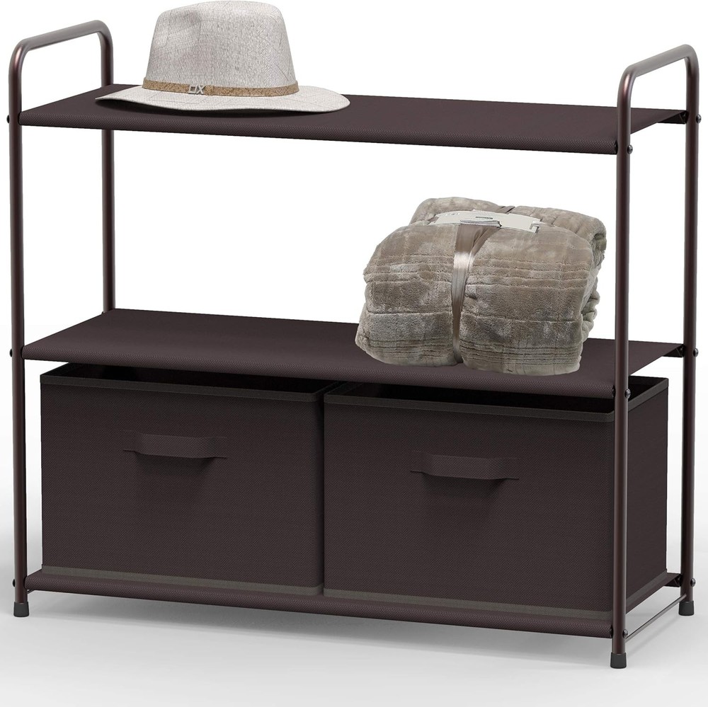 3-Tier Closet Storage W/ 2 Drawers Grey