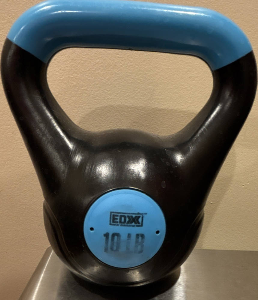 EDX 10 lb Black Blue Ergonomic Handle Plastic Kettlebell