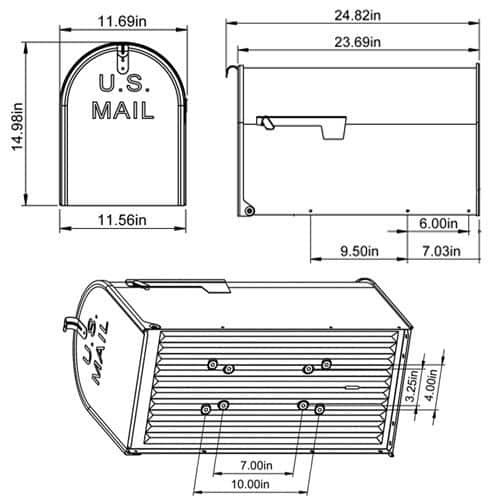 JUMBO POST MOUNT MAILBOX Galvanized Steel Extra Large Rural Mail Box