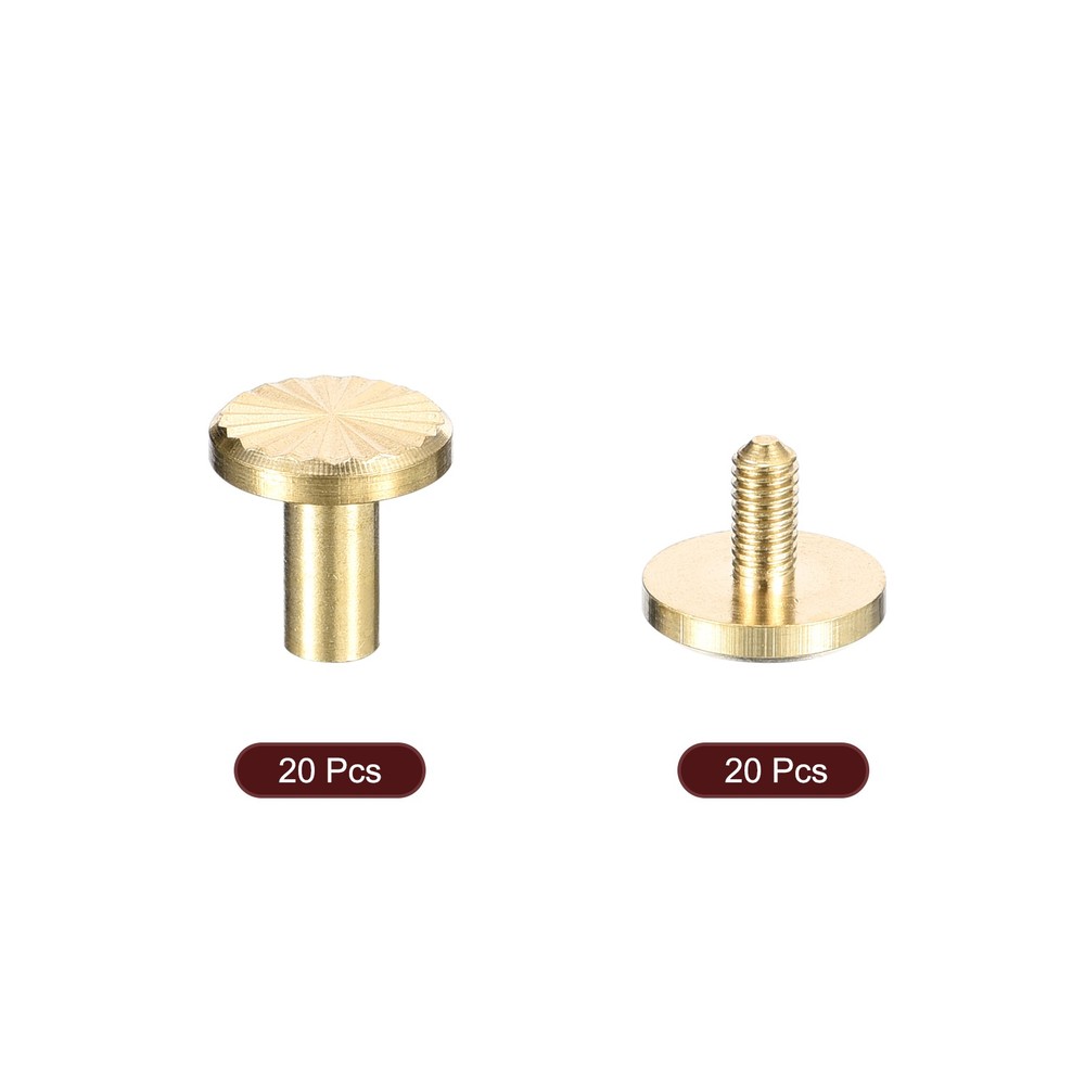 20Pack Brass Chicago Screws, 4x9x10mm Post Nail Stud Rivets, Gold