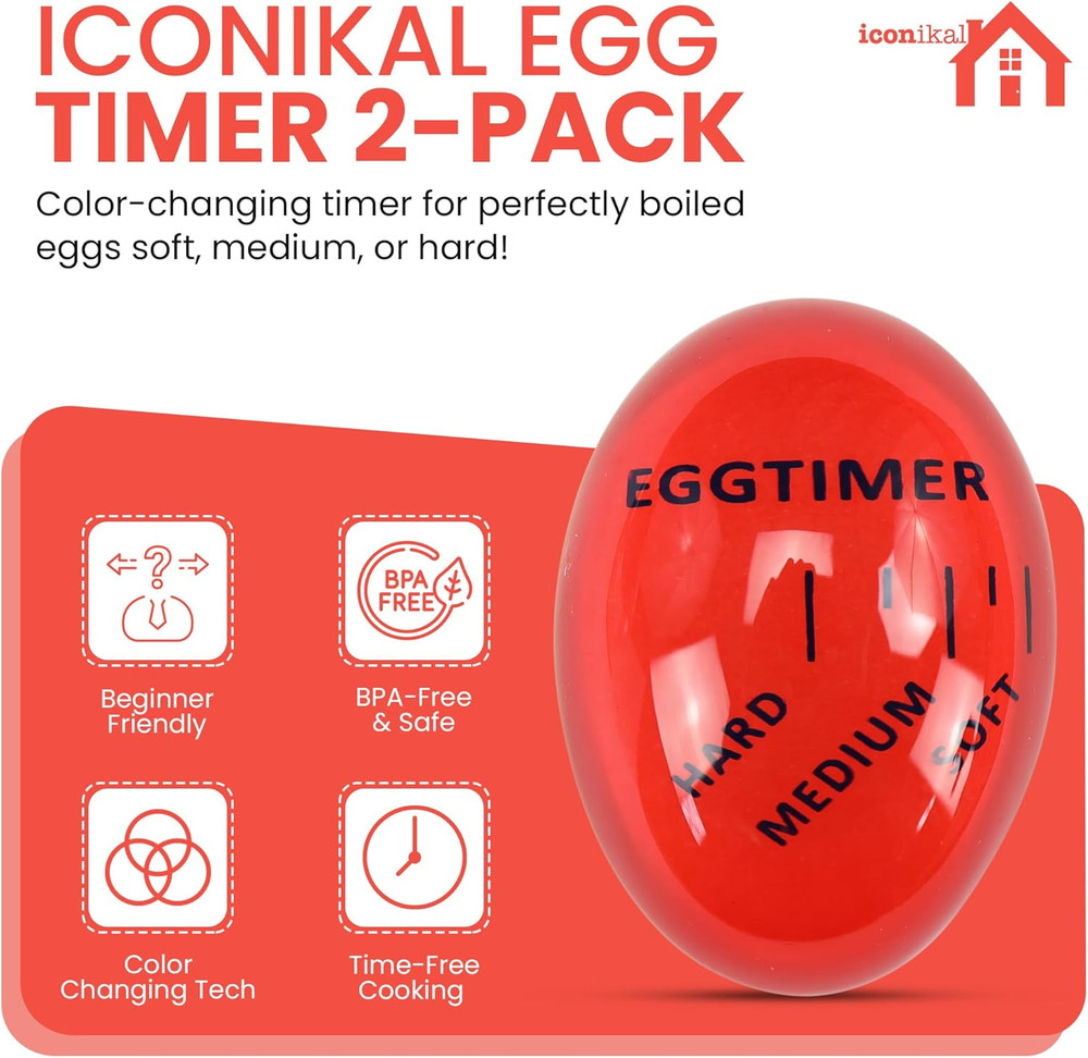 Egg Timer 2-Pack, BPA Free Color Changing for Soft or Hard Boiled Eggs