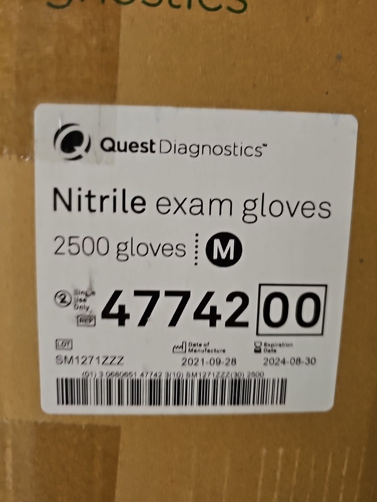 Quest Diagnostic Medium 47742 Nitrile Ecam Gloves 2500 Ct