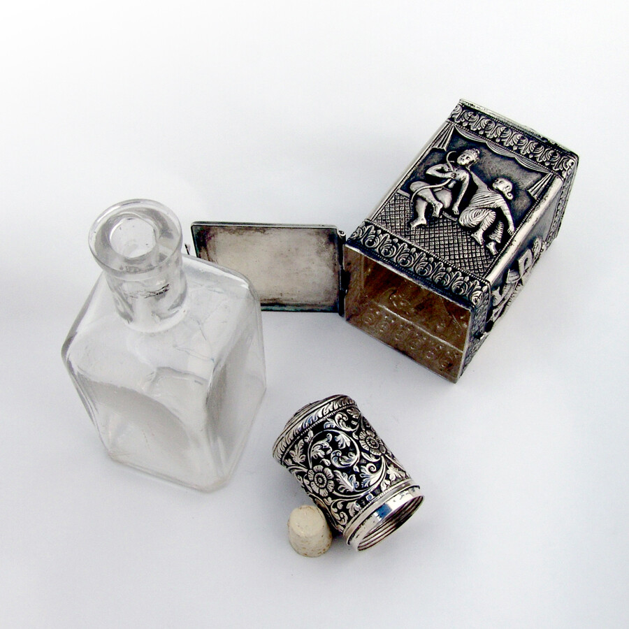 Ornate Figural Tea Caddy Indian Colonial Silver