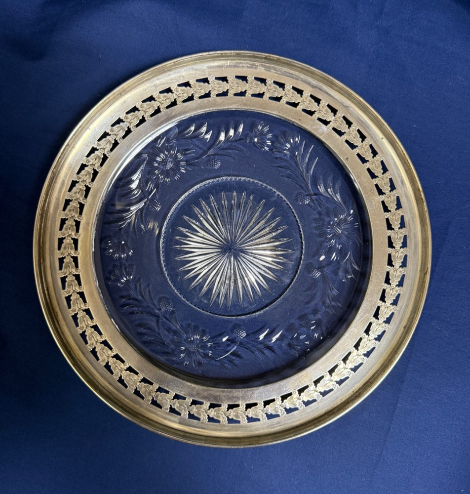 Vintage Sterling Silver & Cut Glass Serving Dish – Pierced Rim