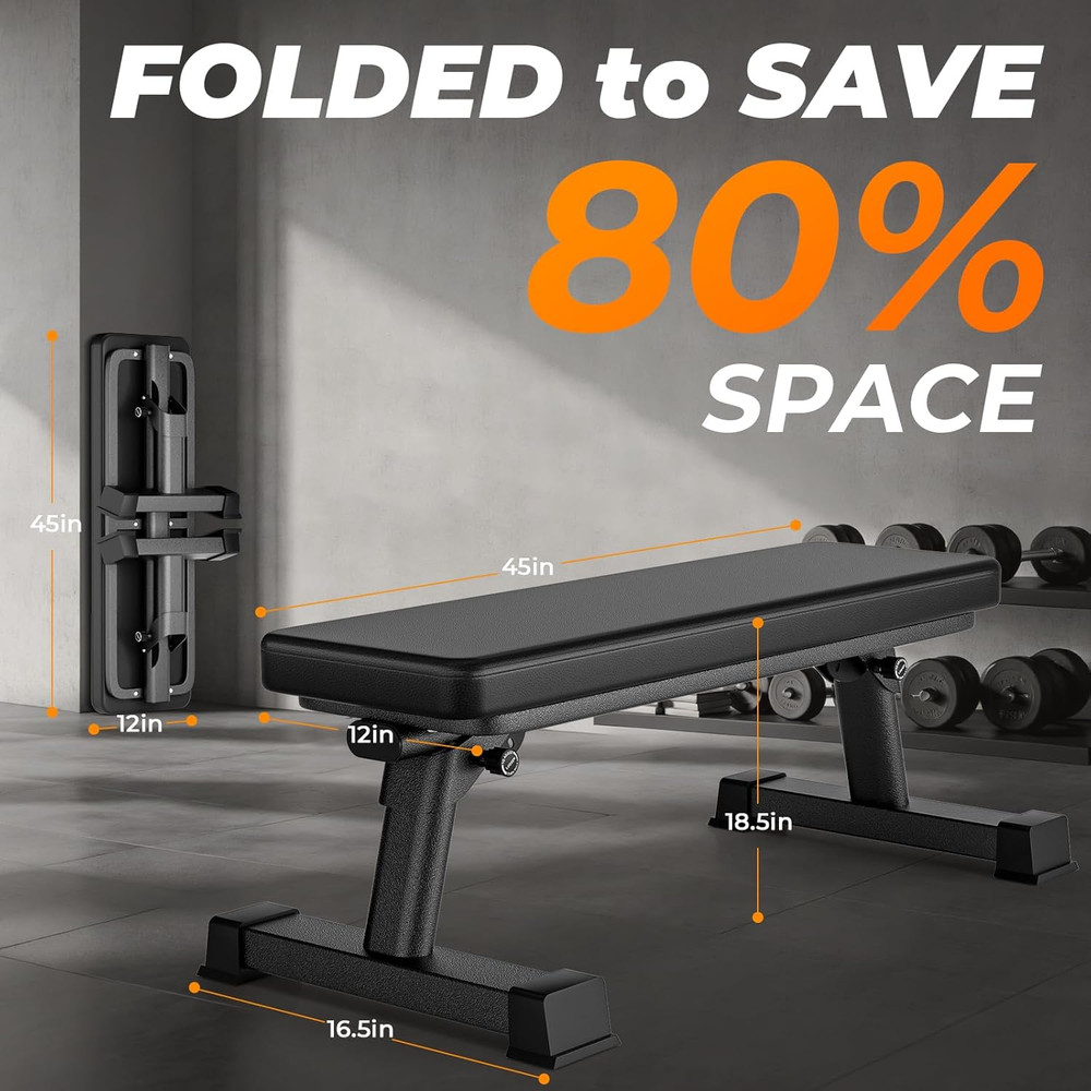 Semi-Commercial Foldable Flat Bench for Multi-Purpose Weight Training and Ab Wor