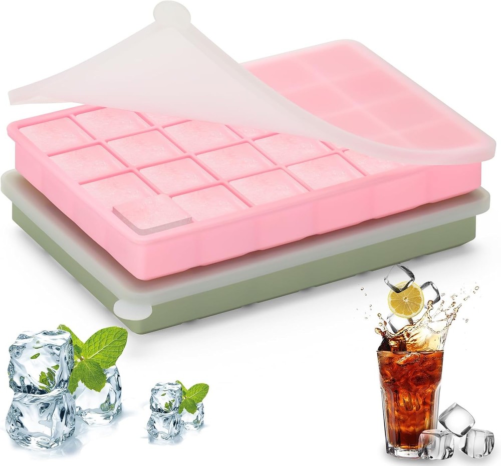 Silicone Ice Cube Tray, Easy Release Flexible Ice Cube Tray with Removable Lid,