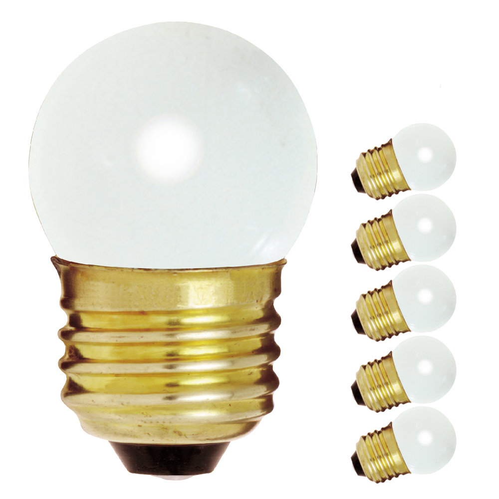 5 Pack S3607 GLOSSY WHITE Globe Indicator Bulb 7.5W 120V S11 Medium Base E26
