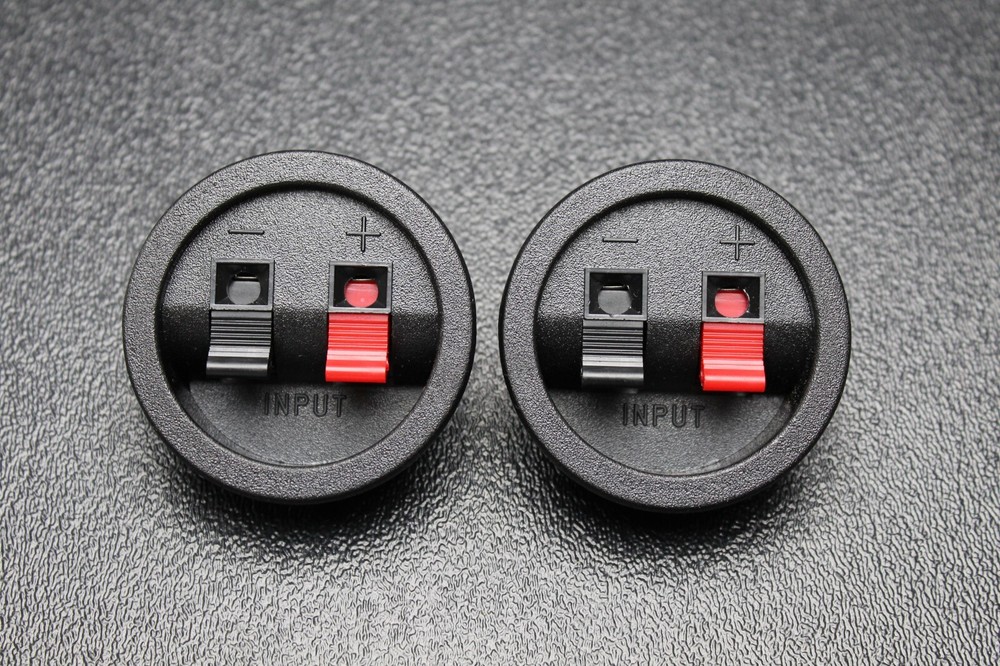 (2) CIRCLE SPEAKER JACK TERMINAL CUP COMPRESSION SUBWOOFER BOX SUB TCRC