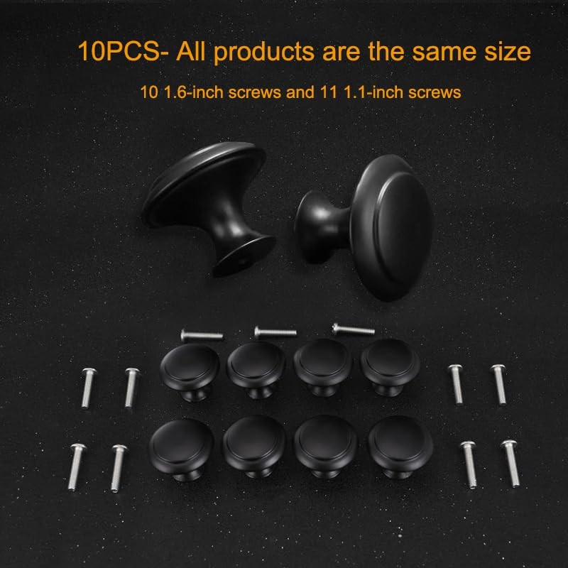 Cabinet Knobs 10 Pack Matte Black Drawer Pull Handles