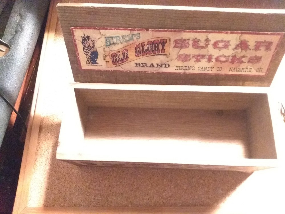 Hirems Old Glory Shugar Sticks Old wood candy box