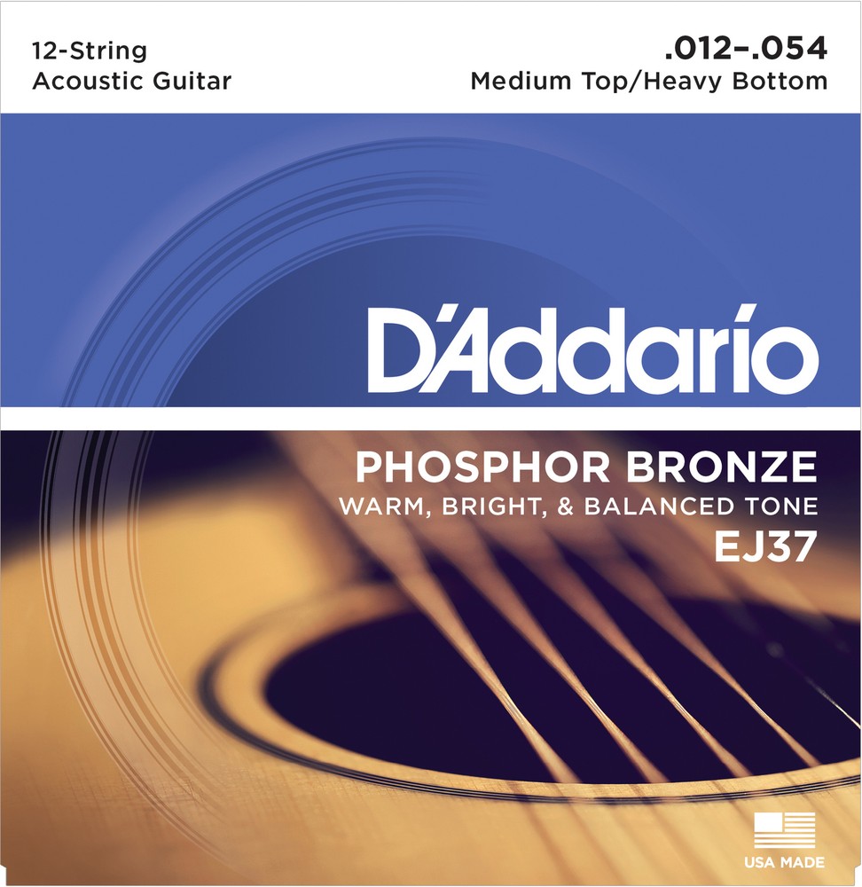 3 Sets D'Addario EJ37 12 String Phosphor Bronze Medium Top Heavy Bottom 12-54