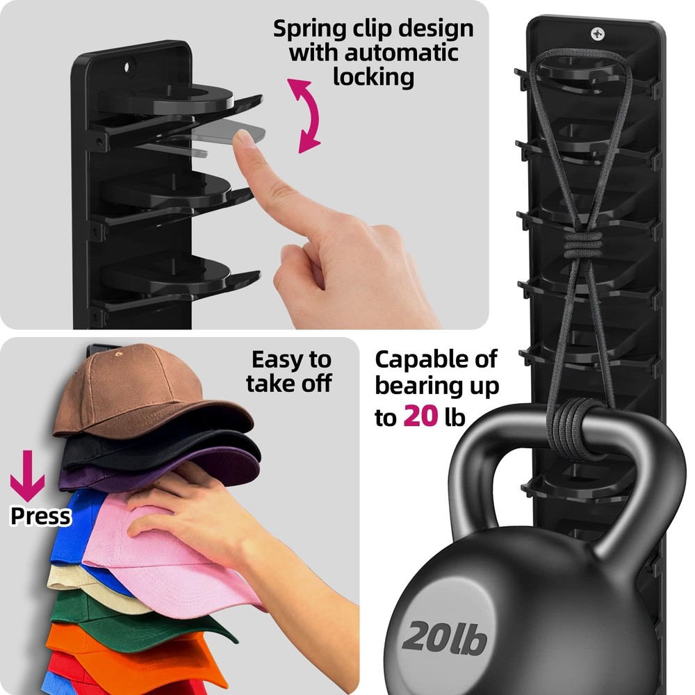 Spring Clip Hat Organizer for Baseball Caps – 2 Pack, Wall Hat Rack for Door ...