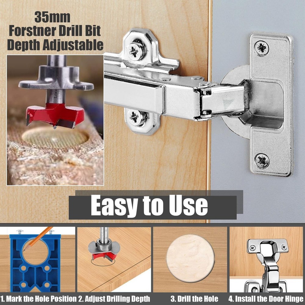 35Mm Concealed Hinge Jig Kit Adjustable Depth Carbide Forstner Drill Bit Hinge