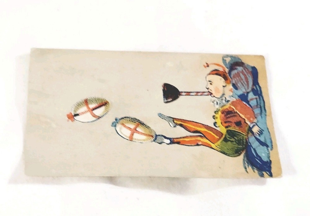 Antique Odd Card Label Circus Juggler Eggs