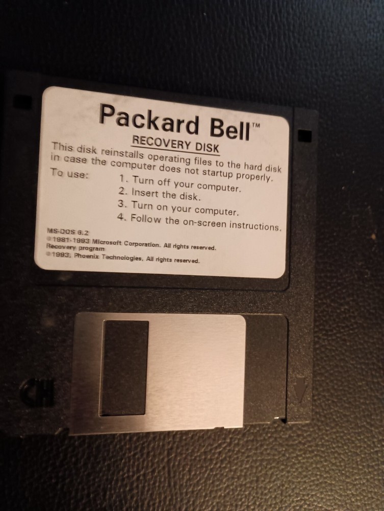 Packard Bell Recovery Disk MS-DOS 6.2 Floppy 1993